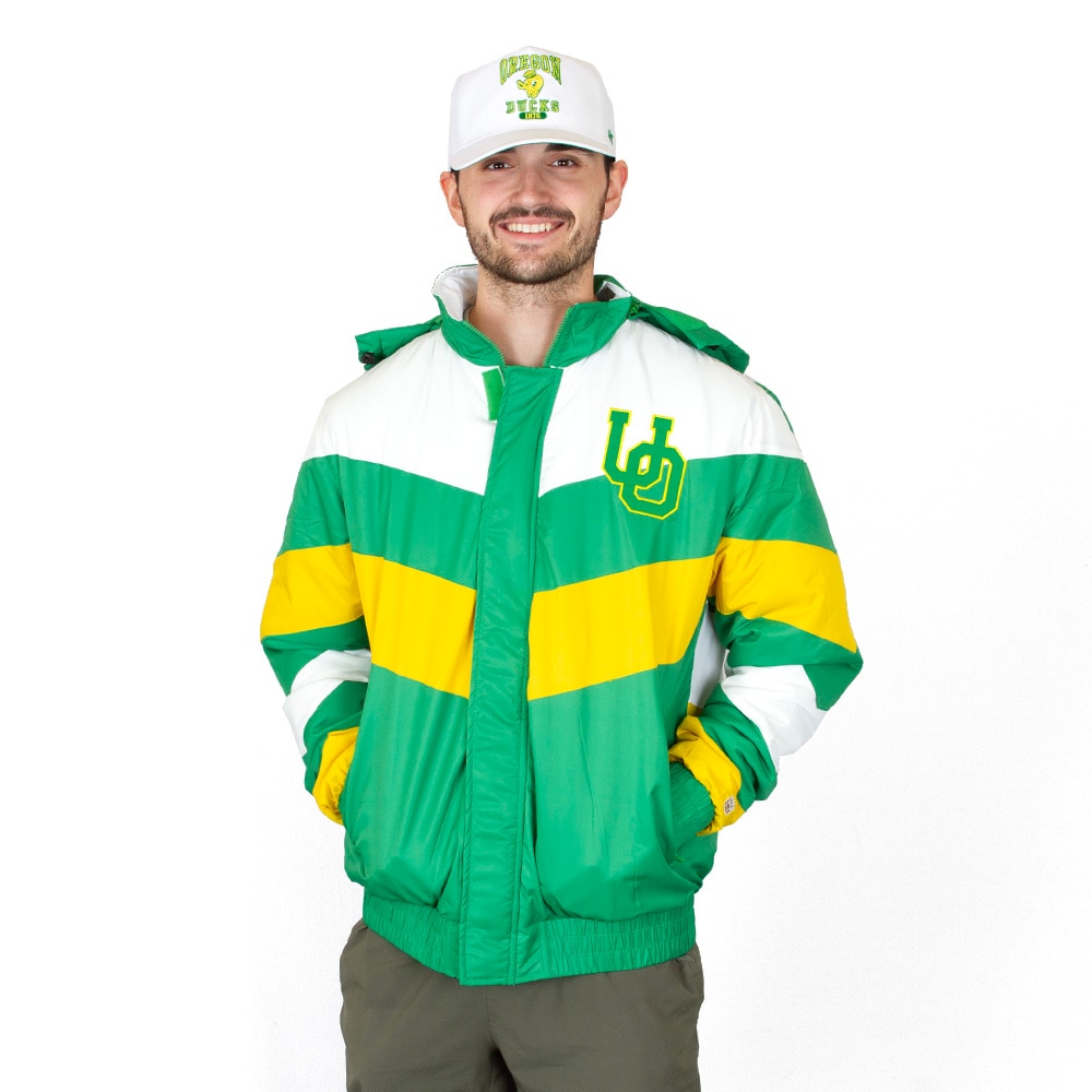 Interlocking UO, Green, Coat/Jacket, Polyester, Men, Unisex, Football, Homefield, Retro Style, Arched Oregon, Full Zip, 923546